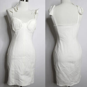 Topshop White Bodycon Pleated Shell Cup Sleeveless Formal Mini Dress - 6